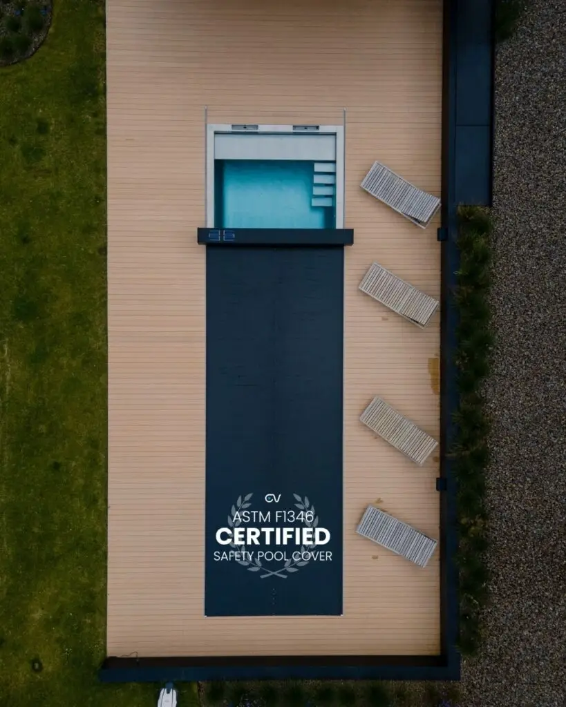 Black Coverseal - Automatic Pool Cover on Wood Deck